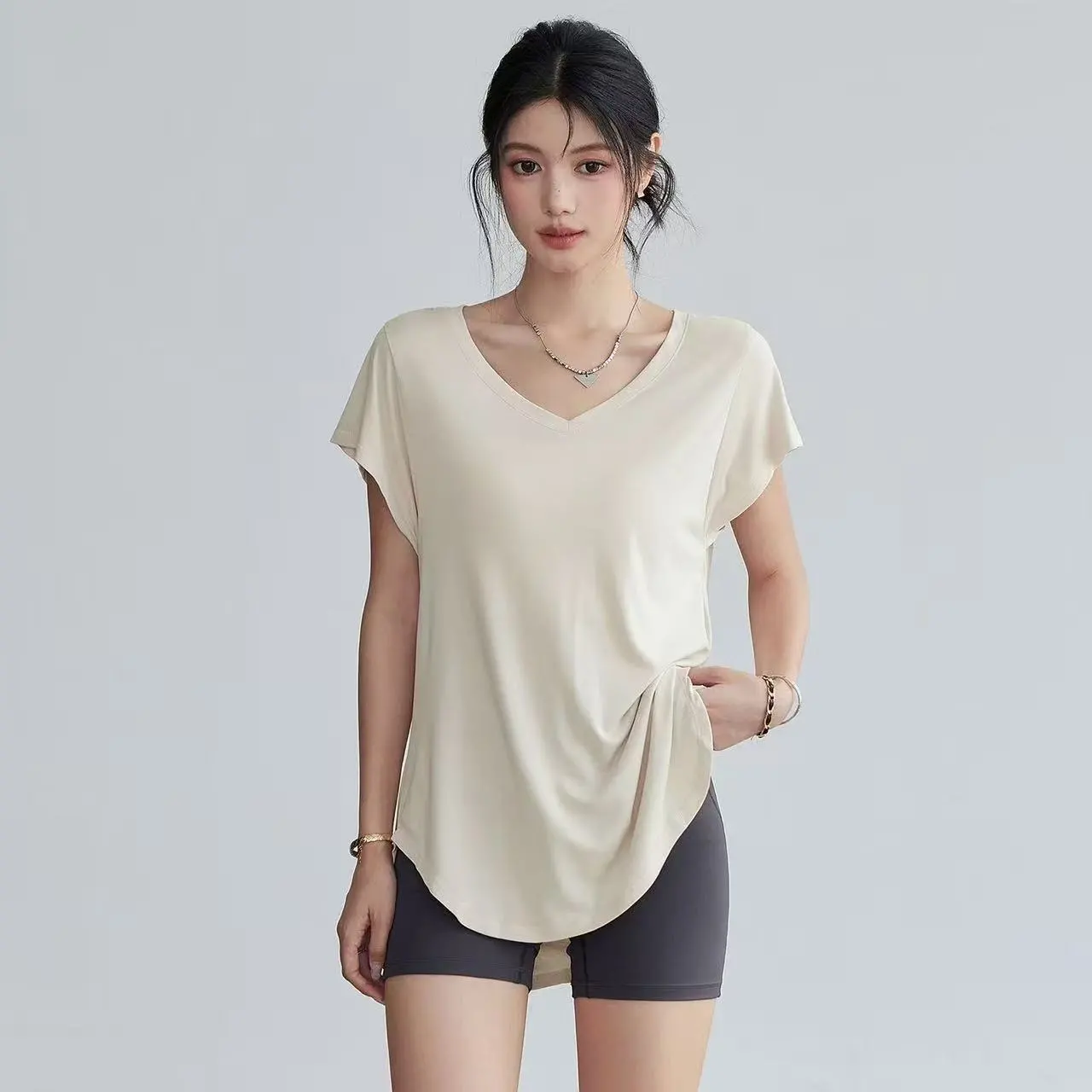 Yoga Fitness Stretching - T-shirt de yoga amincissant à col